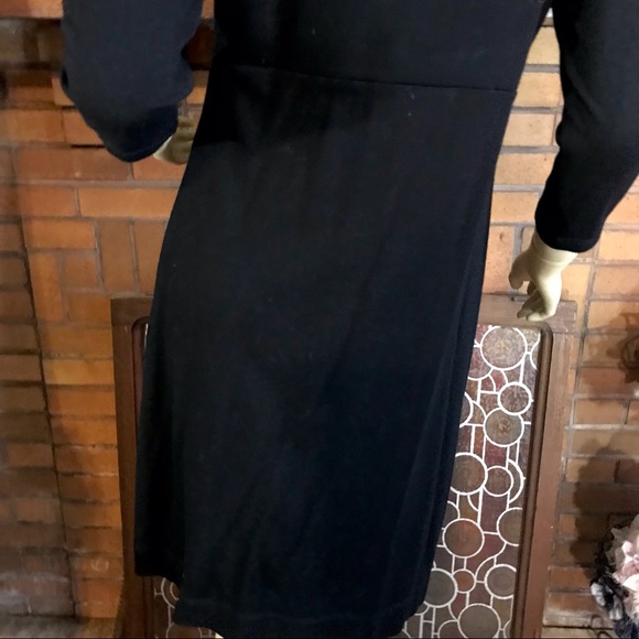 KAREN KANE BLACK KNIT DRESS WITH BROWN RABBIT FUR COLLAR (M) - Picture 6 of 15